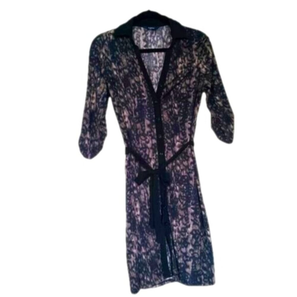 Reitmans Petites Collared Belted Grey Animal Print Stretch Wrap Dress SMALL